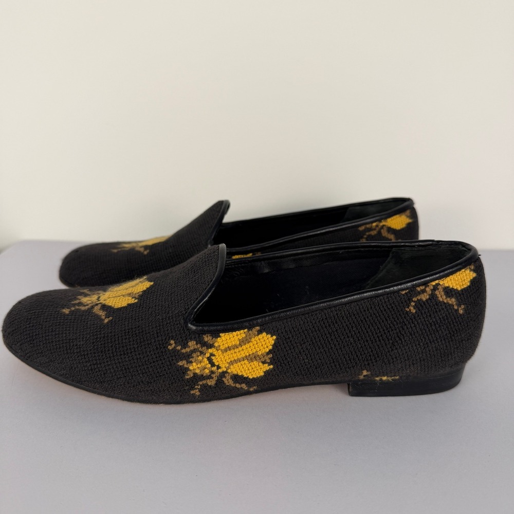 Vintage Zalo Needlepoint Bee Loafers Womens Size 8 Grandmillennial Made in Spain - Picture 3 of 10
